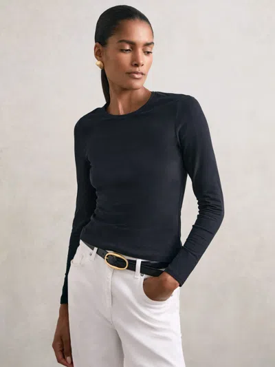 Reiss Black Cotton Crew-neck Long-sleeve T-shirt With Stretch