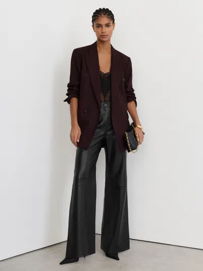 Reiss Black Jas Petite Leather High-rise Wide-leg Trousers