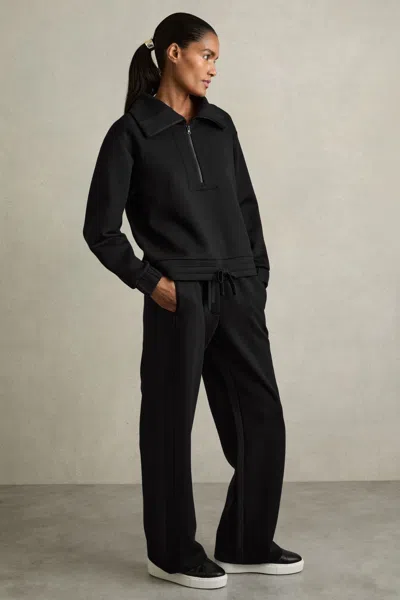 Reiss Black Laney Jersey Half-zip Drawstring-hem Sweatshirt