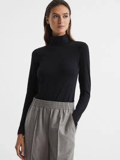 Reiss Black Jersey Rollneck Top