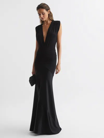 Reiss Black Jersey Satin Maxi Dress