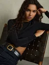 Reiss Black Jersey-stretch Ruched Cropped Top