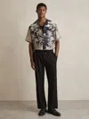 Reiss Black Jungle Print Cuban-collar Shirt In Black
