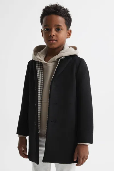 Reiss Black Junior Single Breasted Overcoat