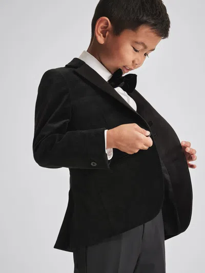Reiss Black Junior Single Breasted Velvet Blazer