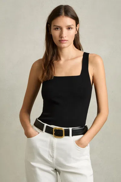 Reiss Black Knitted Square Neck Vest