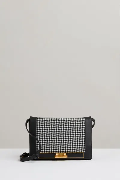 Reiss Black Leather And Dogtooth Wool Bag