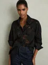Reiss Black Lace-front Shirt With Cotton In Black