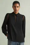Reiss Black Lace Insert Blouse In Black