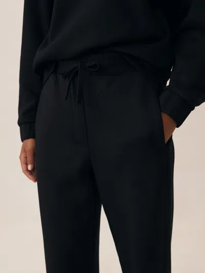 Reiss Black Laney Petite Premium Interlock Wide-leg Joggers