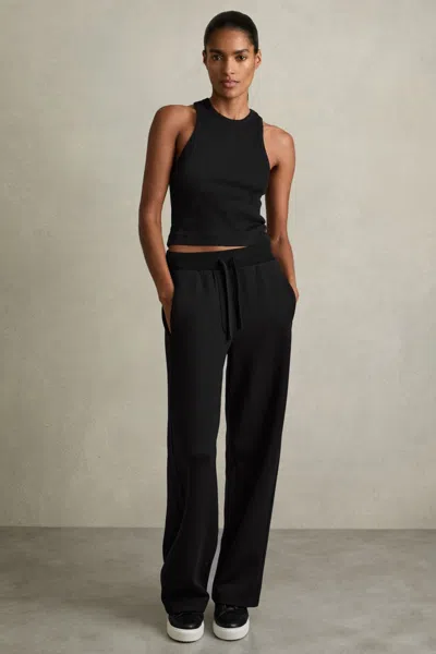 Reiss Black Wide-leg Jersey Drawstring Joggers