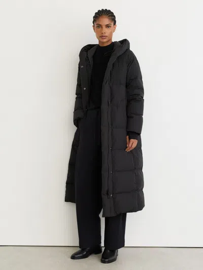 Reiss Black Larissa Belted Longline Hooded Puffer Coat