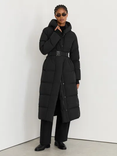 Reiss Black Larissa Petite Belted Longline Hooded Puffer Coat