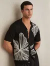 Reiss Black Laurent Flower Embroidered Knit Shirt