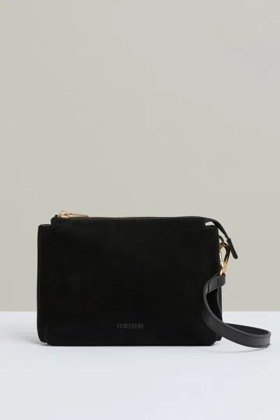 Reiss Black Leather And Suede Crossbody Bag
