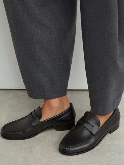 Reiss Black Leather And Suede Penny Loafers