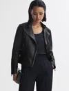 Reiss Black Leather Biker Jacket