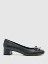 Reiss Black Leather Block Heel Ballerina Shoes In Black