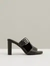 Reiss Black Leather Buckle Block-heel Sandals In Black