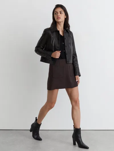 Reiss Black Leather Chisel-toe Block-heel Ankle Boots