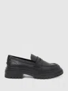 Reiss Black Leather Chunky Cleated Loafers In Black