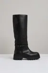 Reiss Black Leather Chunky Flat Knee-high Boots In Black