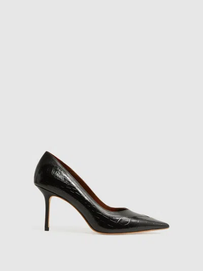 Reiss Black Leather Contrast Court Shoes