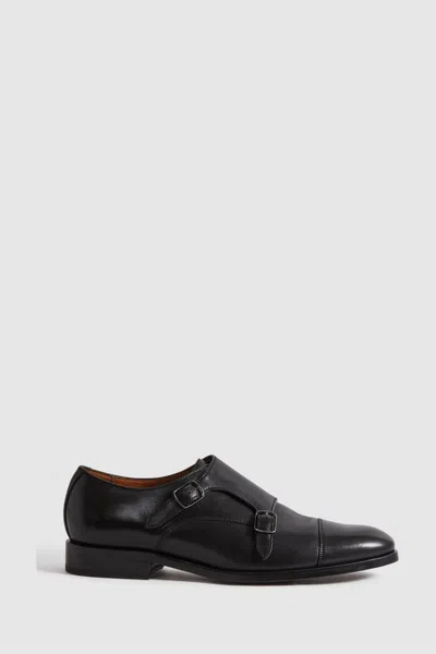 Reiss Black Leather Double Monk Strap Shoes
