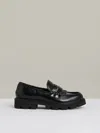 Reiss Black Leather Fringed Chunky Penny Loafers
