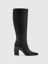 Reiss Black Leather Knee-high Block-heel Boots In Black