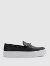 Reiss Womens Black Adelina Hardware-embellished Low-top Leather Loafer Trainers In Black