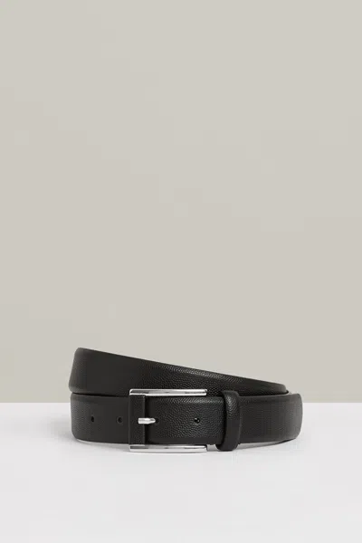 Reiss Black Leather Micro-grain Belt