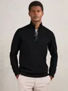 Reiss Black Leather-placket Interlock Sweatshirt In Black