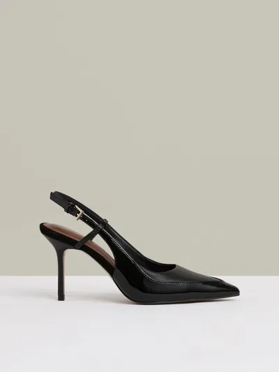 Reiss Black Leather Slingback Court Shoes