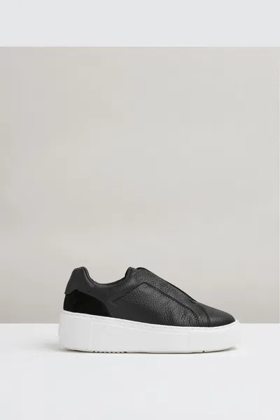 Reiss Black Leather Slip-on Trainers In Black