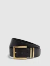 Reiss Black Leather Square Buckle Belt