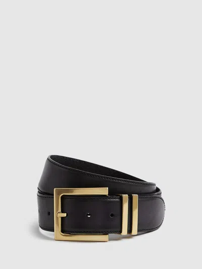 Reiss Black Leather Square Buckle Belt