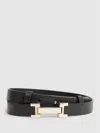 Reiss Black Leather Square Hinge Belt In Black