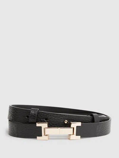Reiss Black Leather Square Hinge Belt