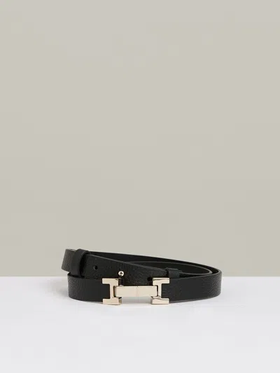 Reiss Black Leather Square Hinge Belt