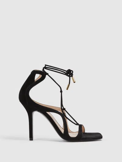 Reiss Black Leather Strappy High Heel Sandals