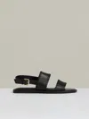 Reiss Black Leather Whipstitch-trim Sandals In Black