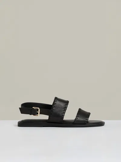 Reiss Black Leather Whipstitch-trim Sandals