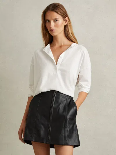 Reiss Black Leather Zip-front Mini Skirt