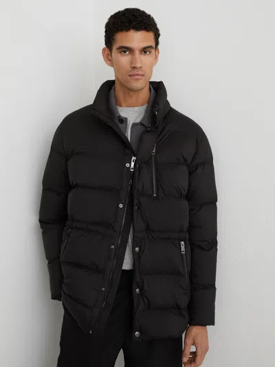Reiss Black Detachable-hood Quilted Puffer Coat