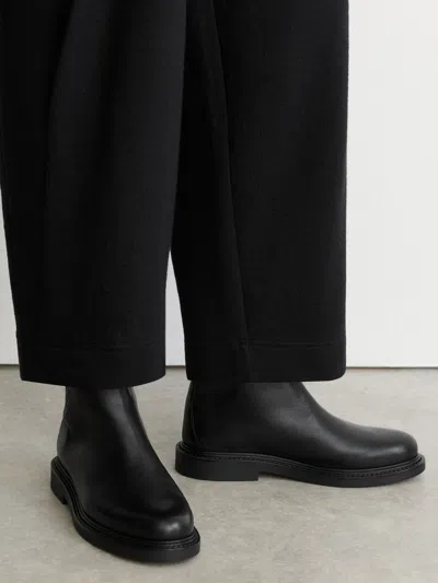 Reiss Black Lennon Leather Flat Ankle Boots