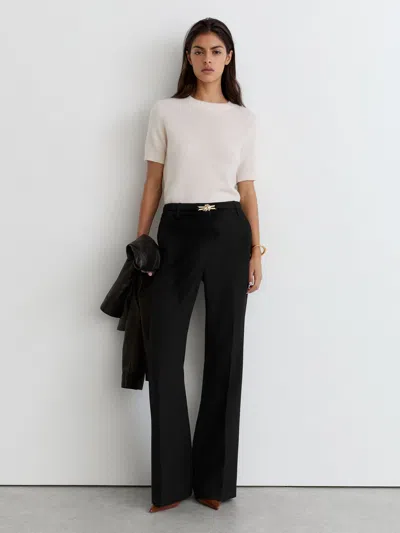 Reiss Black Leona Flared Knot-hardware Belted Trousers