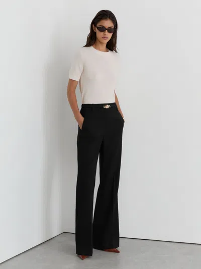 Reiss Black Leona Petite Flared Knot-hardware Belted Trousers