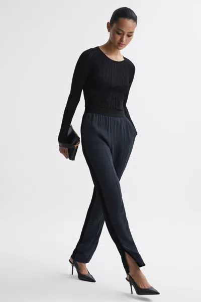 Reiss Black Tapered Split Hem Trousers