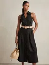 Reiss Womens Black Annie Belted Sleeveless Linen Midi Dress In Black